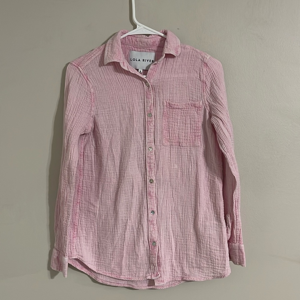 Lola River women’s pink gauze button down shirt small